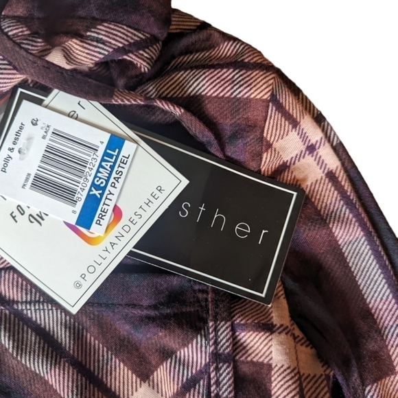 Twilight Vibes Plaid Button Up Grunge  Hoodie Roll Tab sleeve top NWT sz XS - Picture 4 of 11